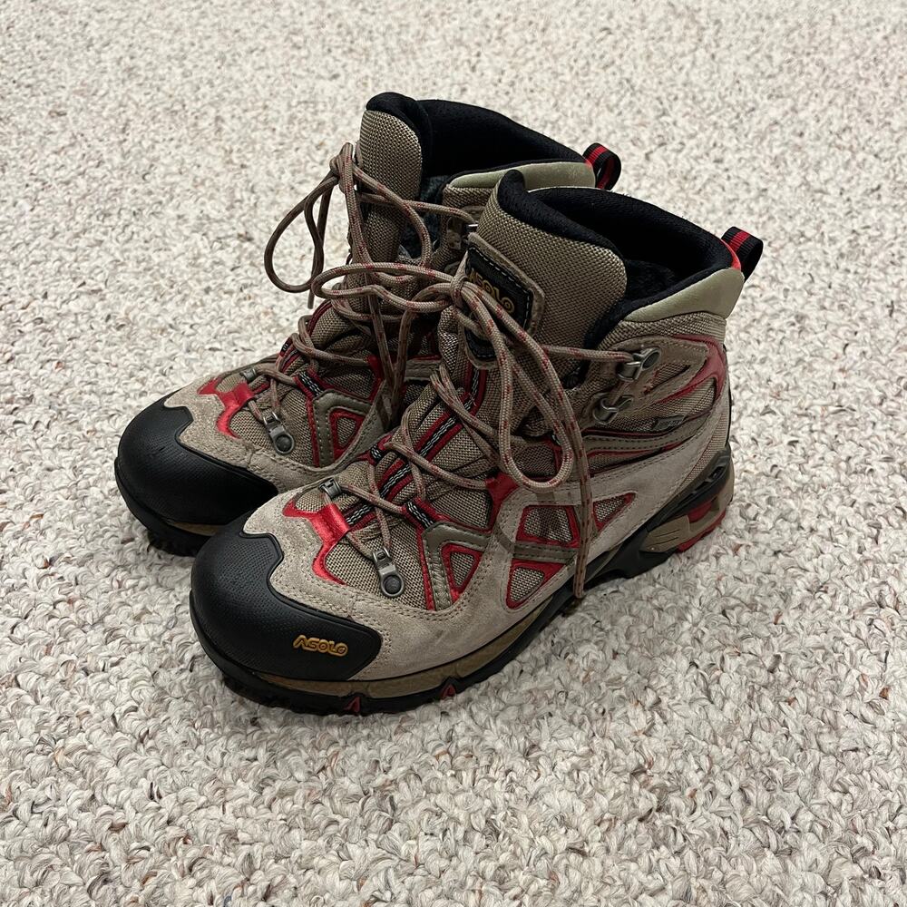 Asolo Gore Tex Womens Hiking Boots Sz 8.5 Tan Red Gorpcore Trail Outdoor Hike